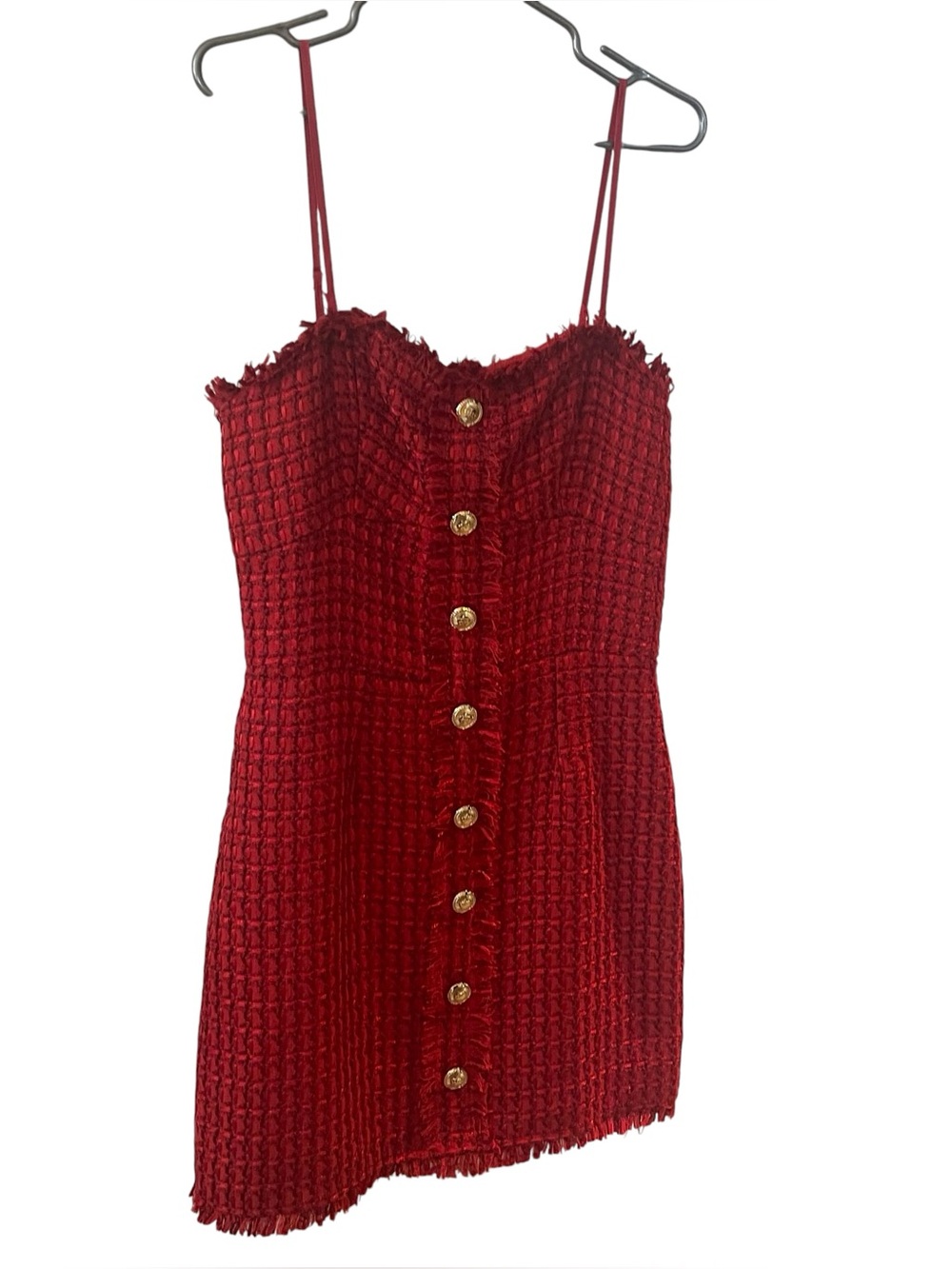 Walter Baker Strapless Red Tweed Button-Front Dress NWT